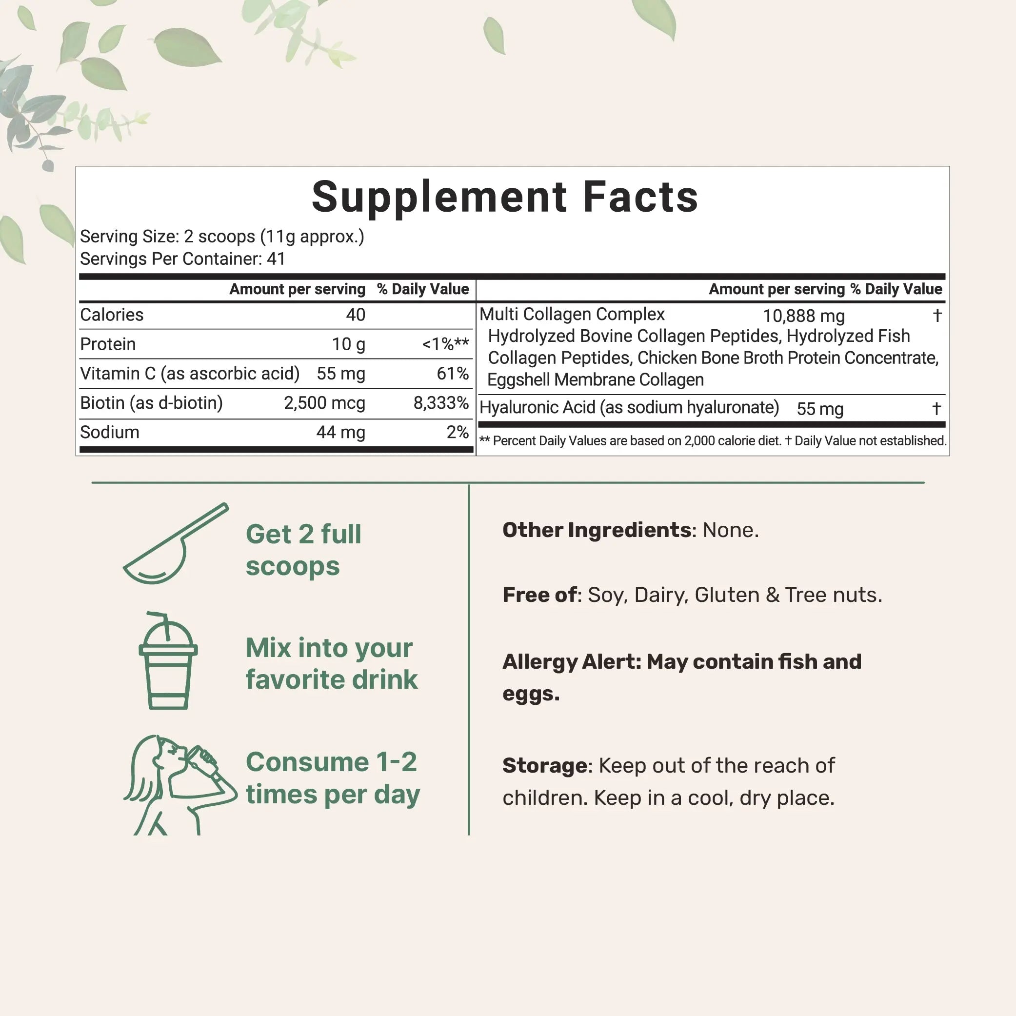 Multi Collagen Peptides Powder with Hyaluronic Acid & Biotin