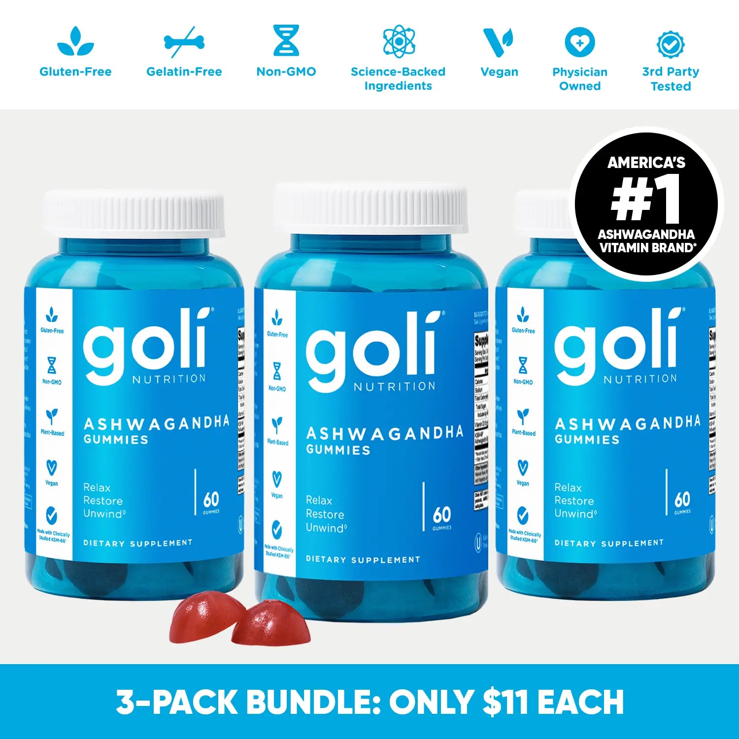 Goli Ashwagandha & Vitamin D Gummies — 3-Pack