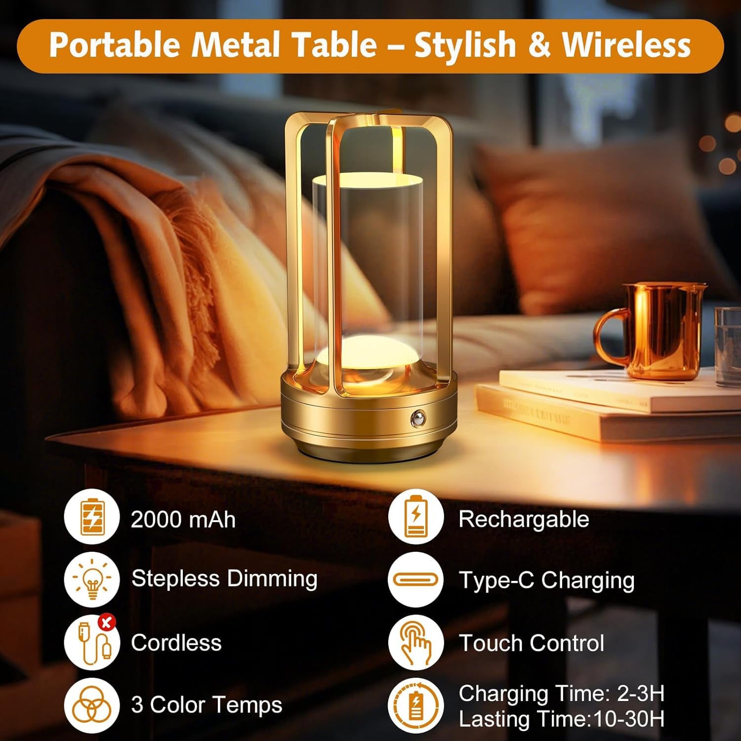 Cordless Rechargeable Table Lamp — Dimmable LED