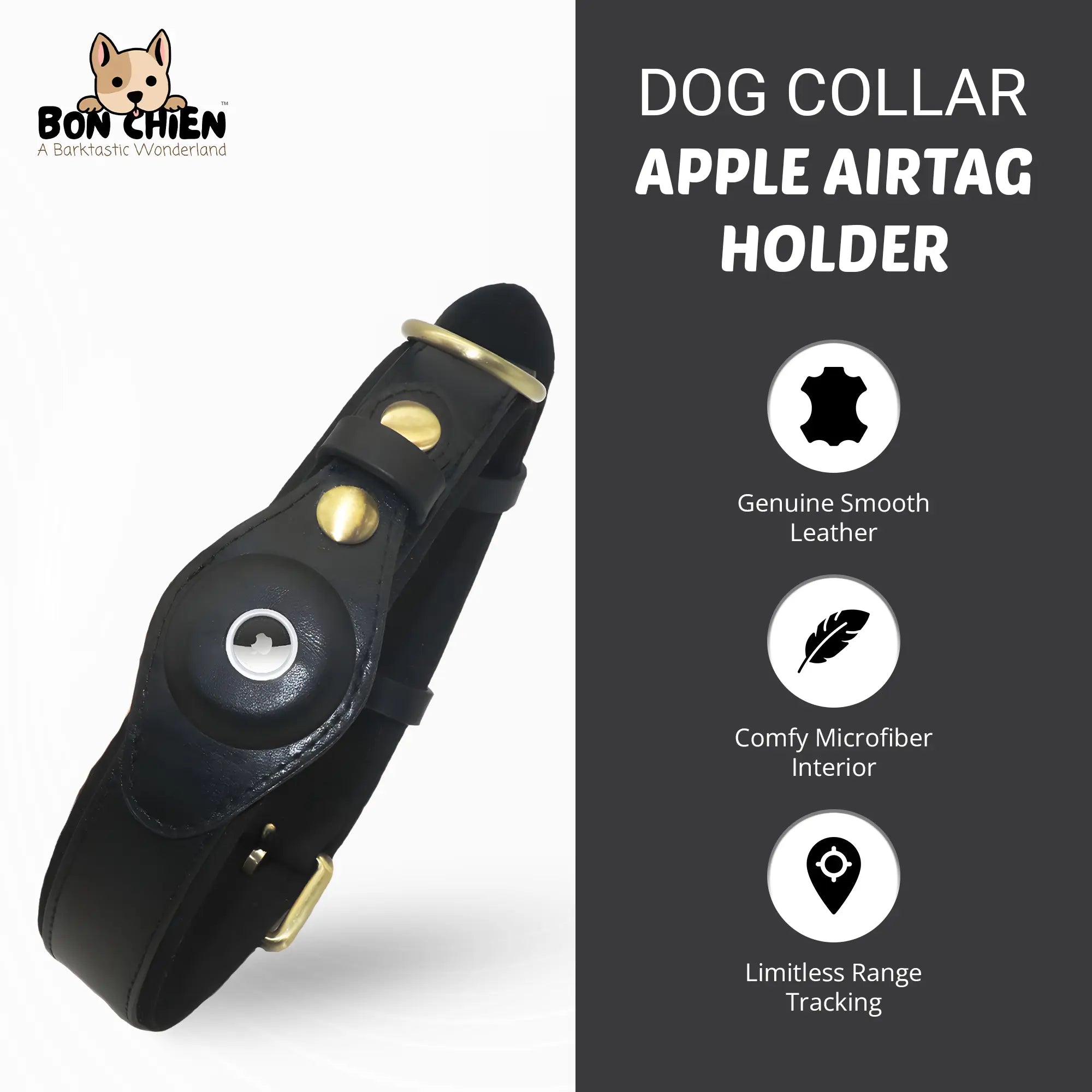Bon Chien Leather Dog Collar with AirTag Holder