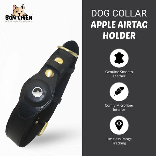 Bon Chien Leather Dog Collar with AirTag Holder