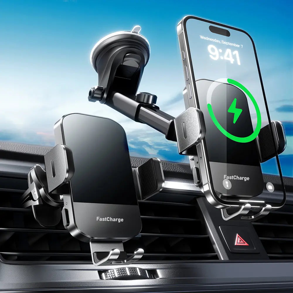 15W Wireless Car Charger with Auto-Clamping Holder