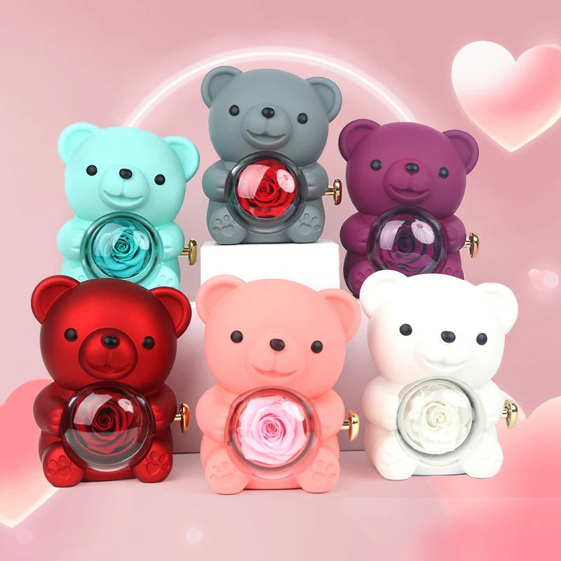 Eternal Rose Teddy Bear Necklace Gift Box